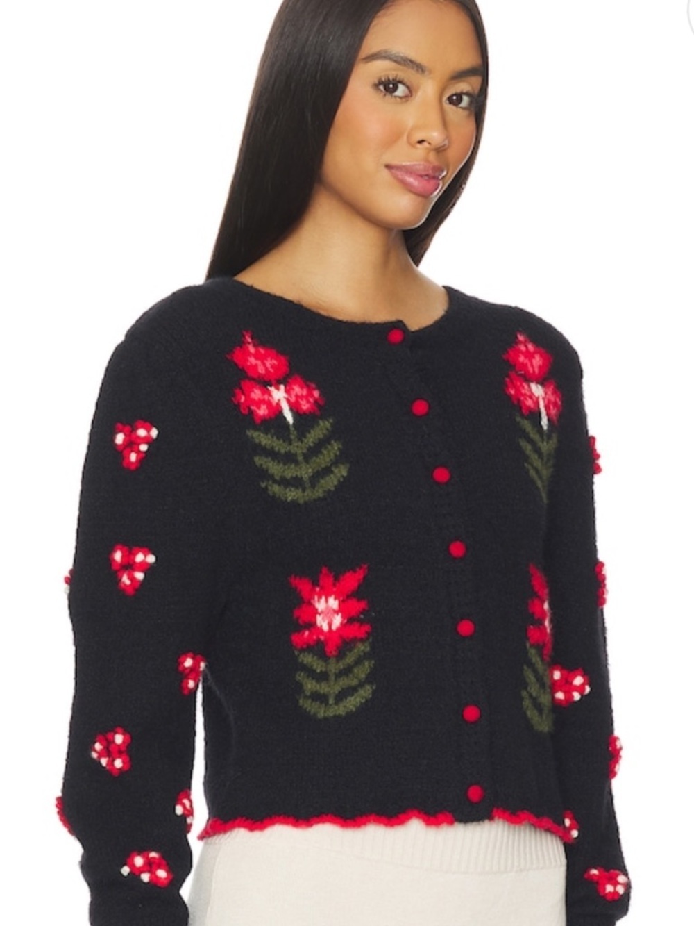Free People Nonna Sweater XS Midnight Bloom Floral Cardigan Navy & Red